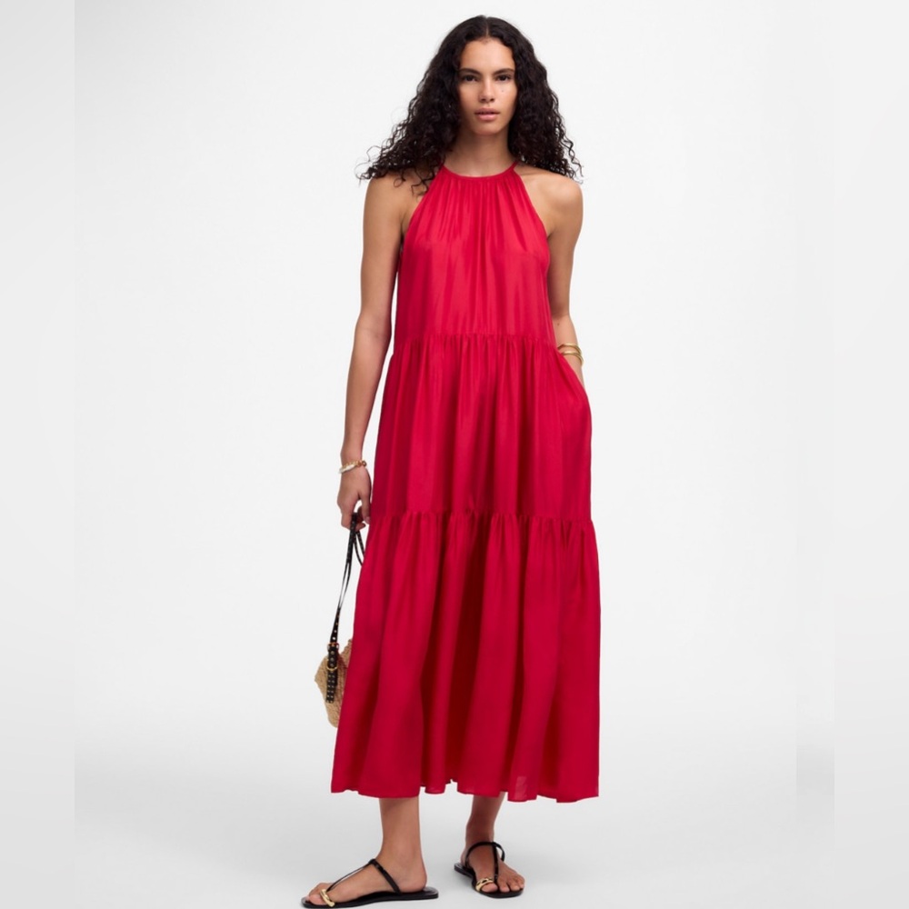 Madewell Small Halter Tiered Maxi Dress in Red